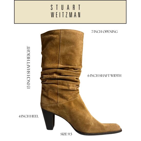 Stuart Weitzman Slouchy Suede Mid-Calf Boots Cognac Brown Sz 9.5 - Picture 2 of 10